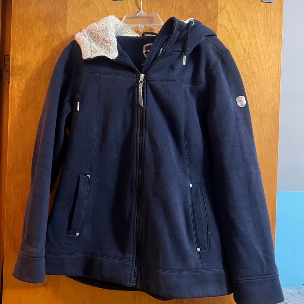 Women Navy Blue Hooded Jacket